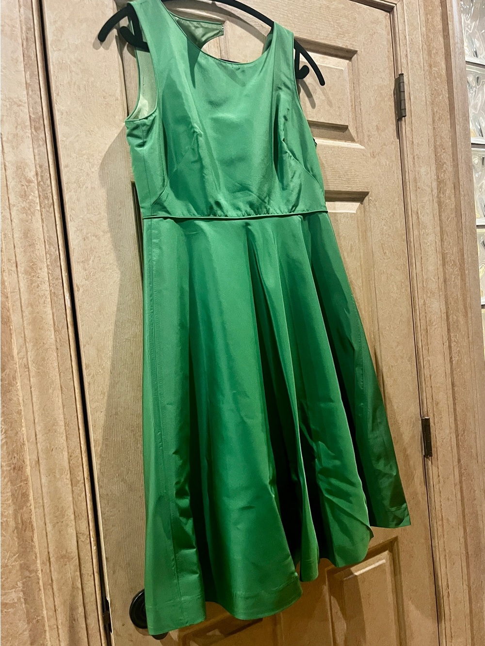 J. Crew Emerald Green Women’s Silk Fit and Flare Dress, Lined with Bow Details